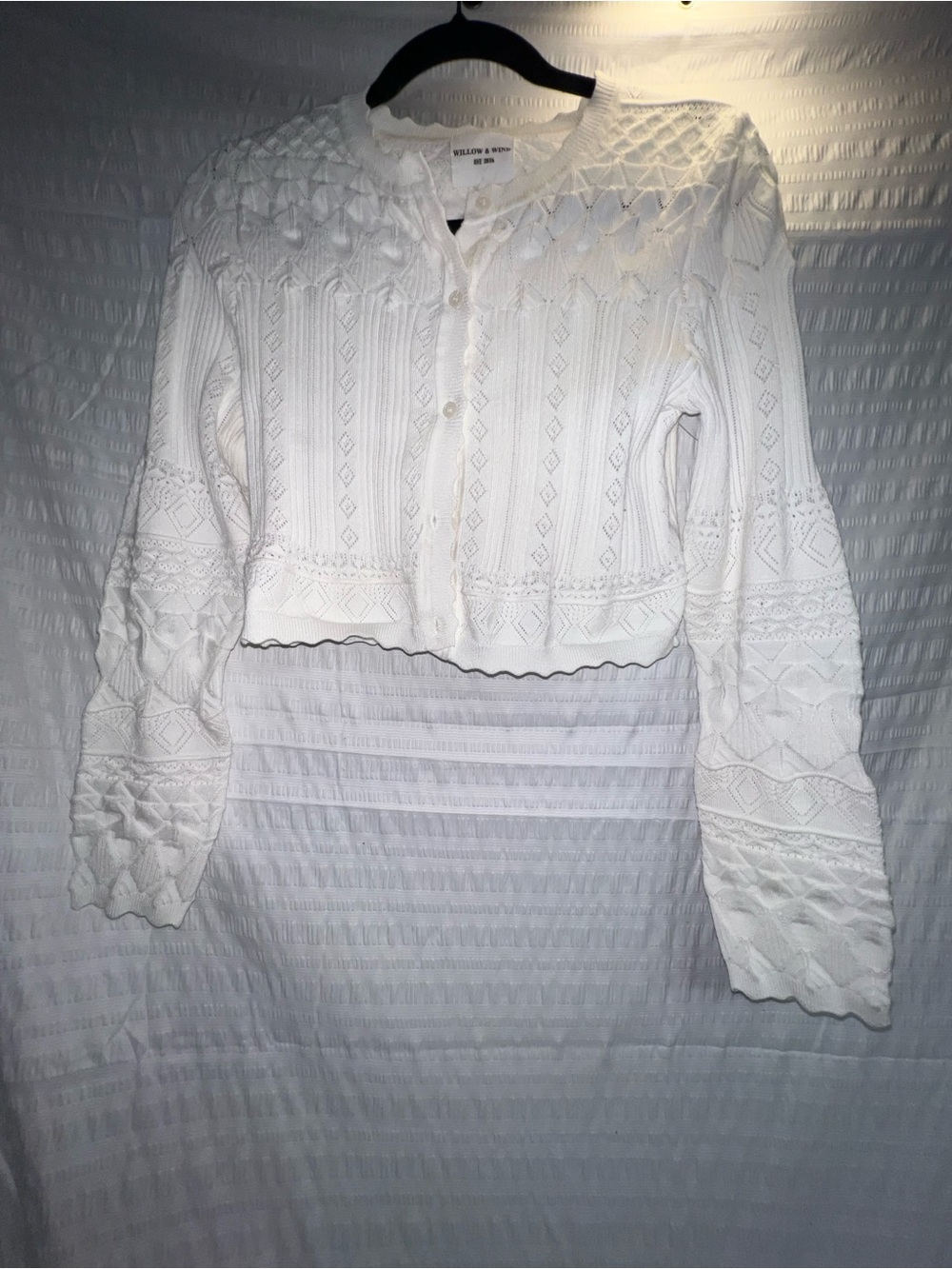 Willow & Wynn White Knit Button-Front Cropped Cardigan